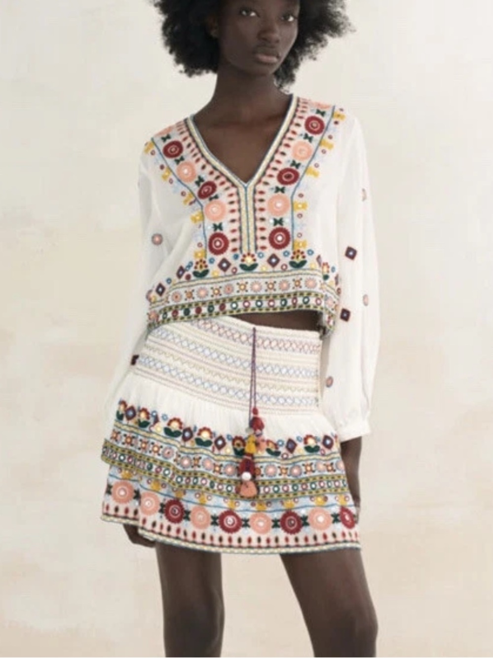 Zara Boho Embroidered White Top Small - Picture 15 of 15